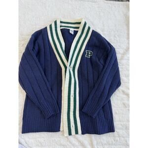 PINK Victoria's Secret Varsity Knit Striped Cardigan Sweater Blue L